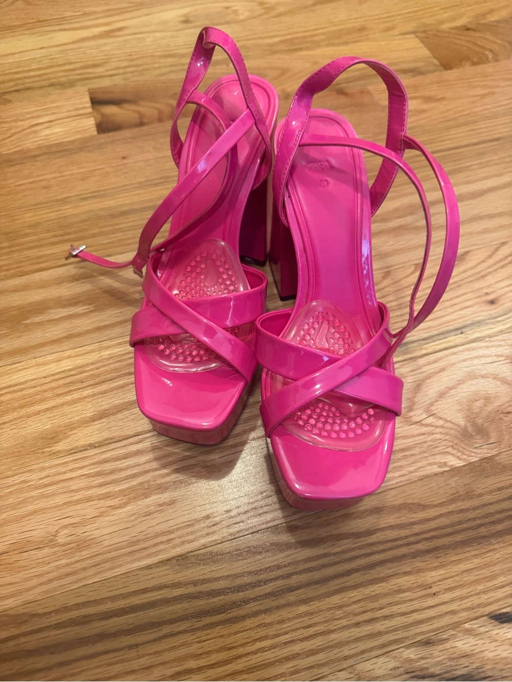 Zara Pink Magenta Platform Ankle-Strap Block Heel Sandals - Picture 2 of 3